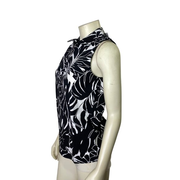 Rafaella $49 Sleeveless Black & White Leaf Print Collared Polo Shirt XL NWT - Picture 8 of 12